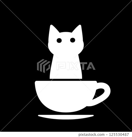 White cat icon in a coffee cup White cat icon in a coffee cup 125530487