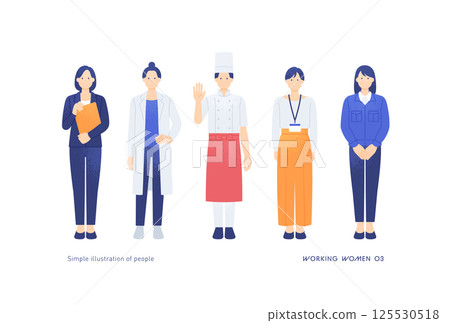 Sales, medical workers, creators, etc. A set of illustrations of stylish and cute working women. 125530518