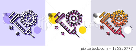 Coronavirus vaccine line icon. Halftone dotted pattern. Gradient icon with grain shadow. Covid-19 syringe sign. Corona virus symbol. Line coronavirus vaccine icon. Various designs. Vector 125530777