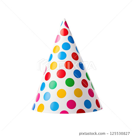 Colorful White Polka Dot Party Hat Isolated on transparent Background Colorful White Polka Dot Party Hat Isolated on transparent Background 125530827