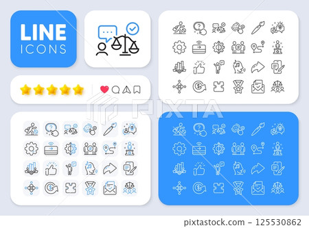 Transform, Teamwork chart and Lawyer line icons for web app. Message, Share, Like social media icons. Pack of Agent, Contactless payment, Dollar exchange pictogram icons. Vector 125530862