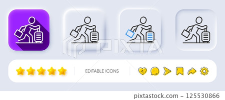Travel delay line icon. Neumorphic, Flat shadow, 3d buttons. Man run with travel baggage sign. Passenger is late symbol. Line travel delay icon. Social media icons. Vector Travel delay line icon. Neumorphic, Flat shadow, 3d buttons. Man run with travel baggage sign. Passenger is late symbol. Line travel delay icon. Social media icons. Vector 125530866
