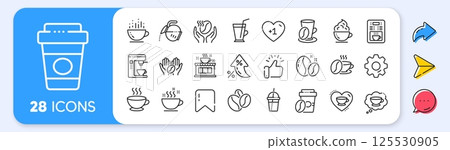 Coffee line icons. Interest rate, AI generate, Inflation icons. Beans, hot cocktail and coffee maker machine. Espresso cup, cappuccino with whipped cream line icons. Vector Coffee line icons. Interest rate, AI generate, Inflation icons. Beans, hot cocktail and coffee maker machine. Espresso cup, cappuccino with whipped cream line icons. Vector 125530905