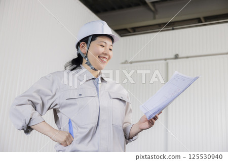 Middle-aged woman wearing work clothes Middle-aged woman wearing work clothes 125530940