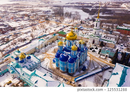 Aerial view of Nativity of Mother of God Monastery in Zadonsk 125531288
