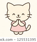 Illustration of a cat making a wish pose with both hands together 125531395