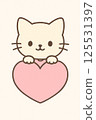 Illustration of a cat peeking out from inside a heart 125531397