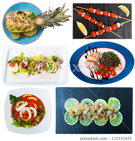 Set of dishes from squid and cuttlefish Set of dishes from squid and cuttlefish 125531931