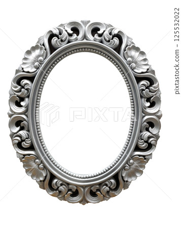 silver oval vintage frame isolated on white background silver oval vintage frame isolated on white background 125532022