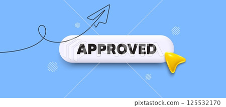 Approved search bar. Share plane line icon. Approved message. Permission access sign. Accepted document symbol. Search button with 3d cursor. Vector 125532170