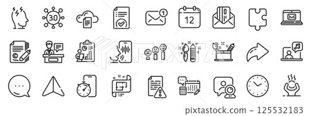 Puzzle, Stress and Credit card line icons pack. Share, Message, Paper plane icons. Instruction manual, New message, Web3 web icon. Architectural plan, Video conference, Timer app pictogram. Vector 125532183