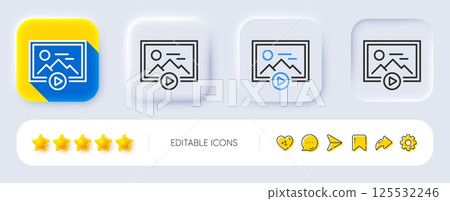 Start presentation line icon. Neumorphic, Flat shadow, 3d buttons. Photo image thumbnail sign. Picture placeholder symbol. Line start presentation icon. Social media icons. Vector 125532246