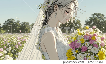 穿著白色婚紗的新娘：六月新娘 125532361