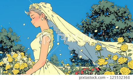 Bride wearing a white wedding dress: June bride Bride wearing a white wedding dress: June bride 125532368