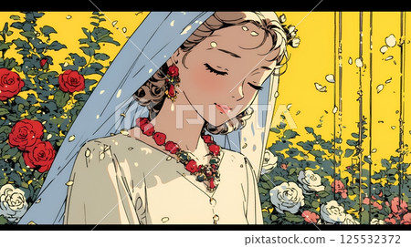 Bride wearing a white wedding dress: June bride Bride wearing a white wedding dress: June bride 125532372