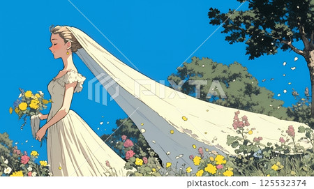 穿著白色婚紗的新娘：六月新娘 125532374