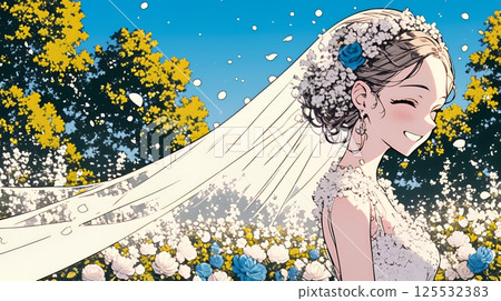 穿著白色婚紗的新娘：六月新娘 125532383