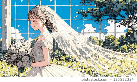 穿著白色婚紗的新娘：六月新娘 125532384