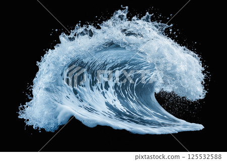 Powerful Water Wave Isolated with Splashes and Dynamic Motion 125532588