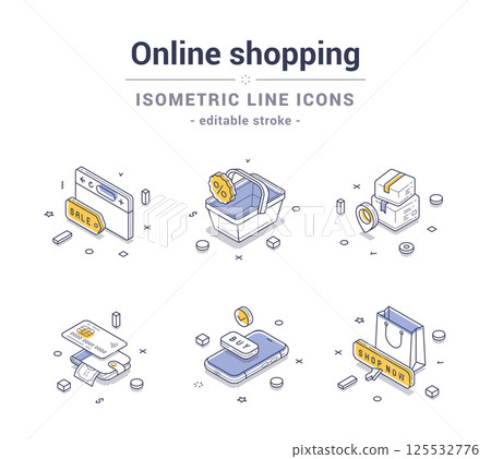 Explore isometric line icons for online shopping and digital commerce 125532776