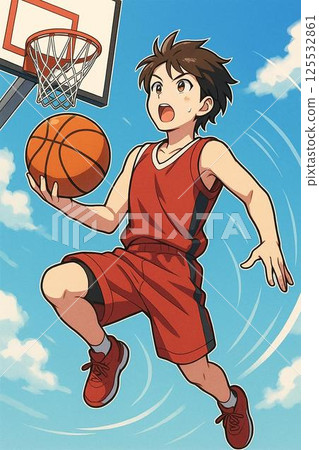 Basketball | Male player making a layup shot (anime style) 125532861