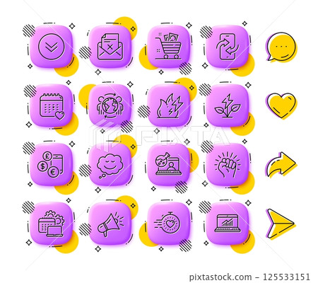 Healthcare calendar, Fire energy and Software line icons. App 3d buttons. Social media comment, share, like icons. Pack of Reject letter, Empower, Global business icon. Vector Healthcare calendar, Fire energy and Software line icons. App 3d buttons. Social media comment, share, like icons. Pack of Reject letter, Empower, Global business icon. Vector 125533151