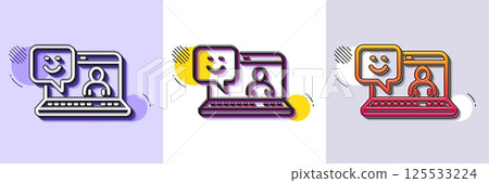 Smile laptop line icon. Halftone dotted pattern. Gradient icon with grain shadow. Positive feedback rating sign. Customer satisfaction symbol. Line smile icon. Various designs. Vector Smile laptop line icon. Halftone dotted pattern. Gradient icon with grain shadow. Positive feedback rating sign. Customer satisfaction symbol. Line smile icon. Various designs. Vector 125533224