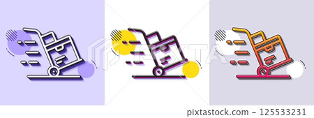 Delivery cart line icon. Halftone dotted pattern. Gradient icon with grain shadow. Parcel trolley sign. Express service symbol. Line delivery cart icon. Various designs. Vector 125533231