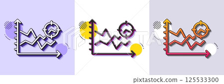 Seo analysis line icon. Halftone dotted pattern. Gradient icon with grain shadow. Web targeting chart sign. Traffic management symbol. Line seo analysis icon. Various designs. Vector 125533300