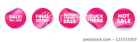Sale sticker tag. Click here, Black friday paper price banners. Sale 10 percent off discount. Promotion price offer sign. Retail badge symbol. Hot sale sticker. Promo banners. Vector Sale sticker tag. Click here, Black friday paper price banners. Sale 10 percent off discount. Promotion price offer sign. Retail badge symbol. Hot sale sticker. Promo banners. Vector 125533303