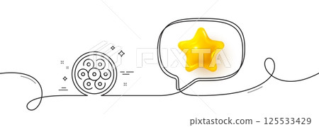Cable section line icon. Continuous line with 3d star. Optic fiber sign. Internet network wire symbol. 3d star in speech bubble. Cable section single line ribbon. Loop curve pattern. Vector 125533429