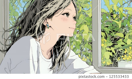 年輕女子專注地凝視遠方 125533433