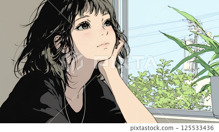 年輕女子專注地凝視遠方 125533436