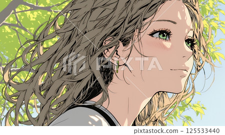 Young woman gazing intently into the distance 125533440