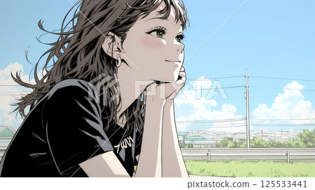 年輕女子專注地凝視遠方 125533441