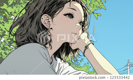 年輕女子專注地凝視遠方 125533442