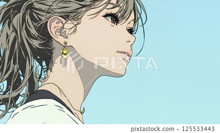 年輕女子專注地凝視遠方 年輕女子專注地凝視遠方 125533443