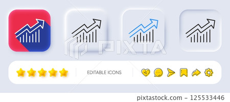 Chart line icon. Neumorphic, Flat shadow, 3d buttons. Report graph or Sales growth sign. Analysis and Statistics data symbol. Line demand curve icon. Social media icons. Vector 125533446