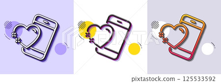 Heart with phone line icon. Halftone dotted pattern. Gradient icon with grain shadow. Love emotion sign. Valentine day symbol. Line heart icon. Various designs. Vector 125533592