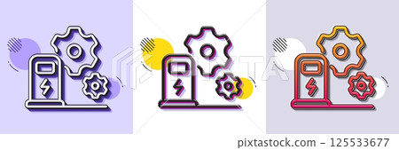 Charging station line icon. Halftone dotted pattern. Gradient icon with grain shadow. Car charger service sign. Electric power symbol. Line charging station icon. Various designs. Vector 125533677