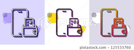 Phone wallet line icon. Halftone dotted pattern. Gradient icon with grain shadow. Smartphone app sign. Cellphone mobile device symbol. Line phone wallet icon. Various designs. Vector 125533760