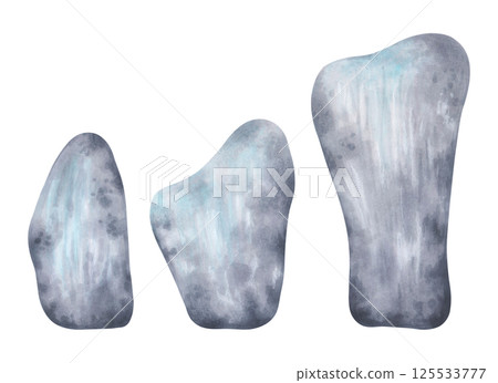Set of grey blue stones. Pebbles for sea ocean landscape design. Watercolor and marker illustration. Rock clip art for nature scenes design. Hand drawn isolated art. Geological minerals drawing Set of grey blue stones. Pebbles for sea ocean landscape design. Watercolor and marker illustration. Rock clip art for nature scenes design. Hand drawn isolated art. Geological minerals drawing 125533777