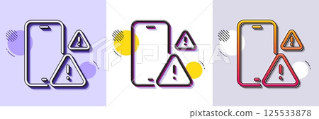 Phone warnings line icon. Halftone dotted pattern. Gradient icon with grain shadow. Smartphone app sign. Cellphone mobile device symbol. Line phone warning icon. Various designs. Vector 125533878