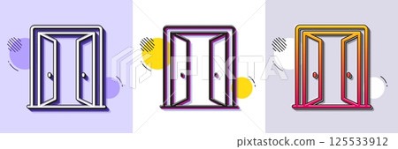 Open door line icon. Halftone dotted pattern. Gradient icon with grain shadow. Entrance doorway sign. Building exit symbol. Line open door icon. Various designs. Vector Open door line icon. Halftone dotted pattern. Gradient icon with grain shadow. Entrance doorway sign. Building exit symbol. Line open door icon. Various designs. Vector 125533912