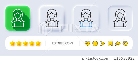 User line icon. Neumorphic, Flat shadow, 3d buttons. Female Profile sign. Woman Person silhouette symbol. Line woman icon. Social media icons. Vector User line icon. Neumorphic, Flat shadow, 3d buttons. Female Profile sign. Woman Person silhouette symbol. Line woman icon. Social media icons. Vector 125533922