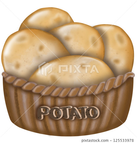Potato and Potato with Basket hand drawn cute cartoon style. Potato and Potato with Basket hand drawn cute cartoon style. 125533978