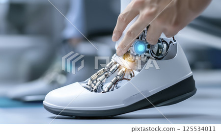 Robotic prosthesis, futuristic Robotic Foot with Advanced Cybernetic Technology. 125534011