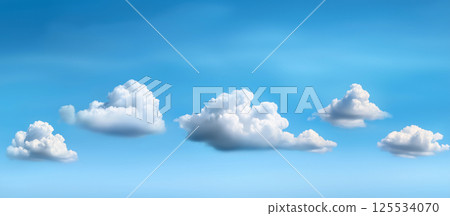 Scenic Blue Sky with Fluffy White Clouds in Serene Atmosphere 125534070