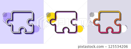 Puzzle piece line icon. Halftone dotted pattern. Gradient icon with grain shadow. Jigsaw game shape sign. Business strategy element. Line puzzle icon. Various designs. Vector 125534206