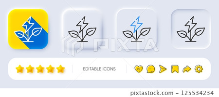 Eco power line icon. Neumorphic, Flat shadow, 3d buttons. Clean electric energy sign. Charging symbol. Line eco power icon. Social media icons. Vector 125534234